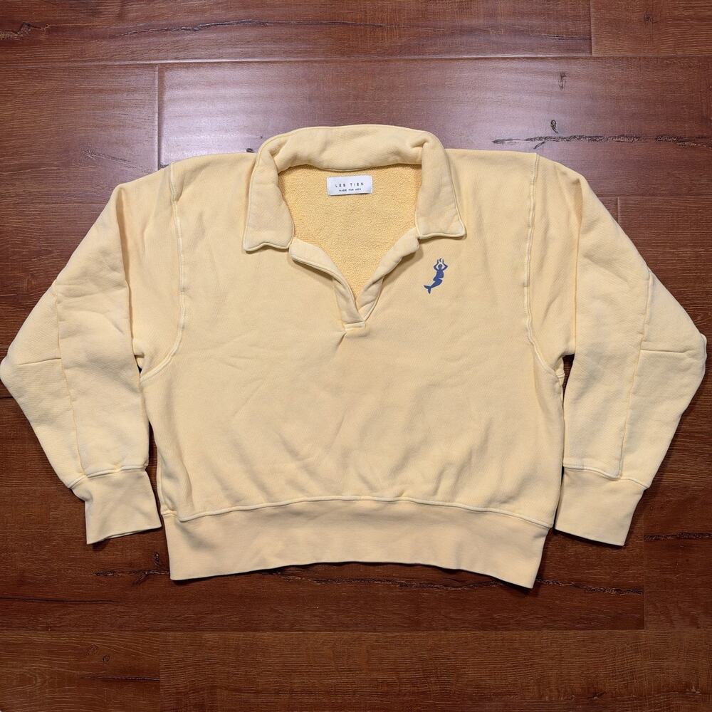 Les Tien Sweatshirt Womens OS Yellow Collared Sweater Yacht Designer Retro USA